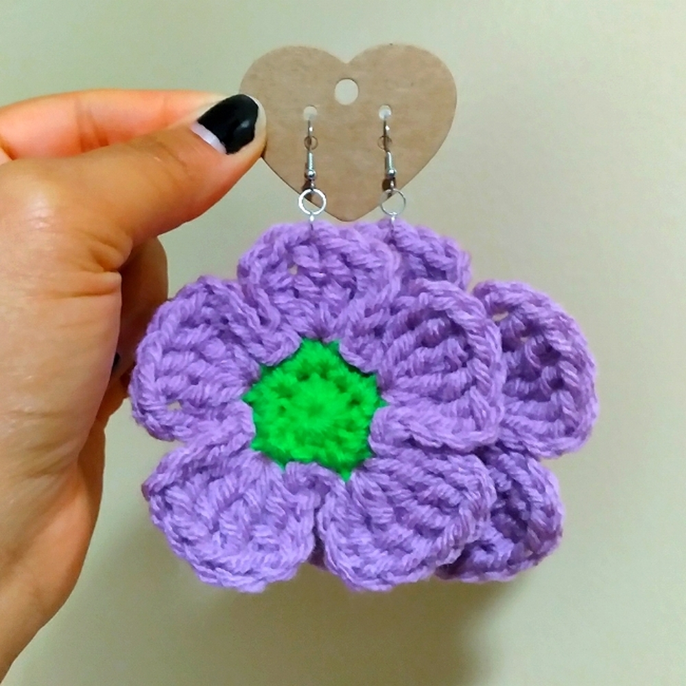 Lavender/ Lime Green Crochet Flower Earrings